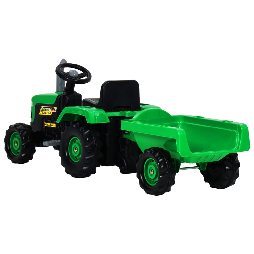 Encourage bark Hard ring Tractor pentru copii, cu pedale & remorcă, verde și negru