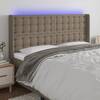 Tăblie de pat cu led, gri taupe, 163x16x118/128 cm, textil