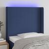 Tăblie de pat cu led, albastru, 93x16x118/128 cm, textil