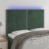 Tăblie de pat cu led, verde închis, 144x5x118/128 cm, catifea