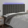 Tăblie de pat cu led, gri închis, 180x5x118/128 cm, catifea