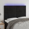 Tăblie de pat cu led, negru, 144x5x118/128 cm, catifea