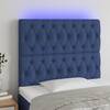 Tăblie de pat cu led, albastru, 100x7x118/128 cm, textil