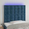 Tăblie de pat cu led albastru închis 90x5x118/128 cm catifea