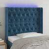 Tăblie de pat cu led, albastru închis, 103x16x118/128cm catifea