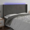 Tăblie de pat cu led, gri închis, 163x16x118/128 cm, catifea