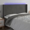 Tăblie de pat cu led, gri închis, 183x16x118/128 cm, catifea