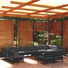Set mobilier grădină cu perne, 13 piese, negru, lemn masiv pin