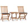 Set mobilier exterior pliabil cu perne, 3 piese, lemn masiv tec