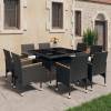 Set mobilier de grădină, 9 piese, negru, poliratan, lemn acacia