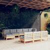 Set mobilier grădină cu perne gri, 10 piese, lemn de pin