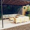 Set mobilier grădină cu perne crem, 12 piese, lemn de pin