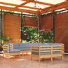Set mobilier grădină cu perne, 9 piese, gri, lemn masiv pin