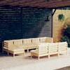 Set mobilier grădină cu perne crem, 10 piese, lemn de pin