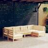 Set mobilier grădină cu perne crem, 6 piese, lemn masiv de pin