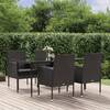 Set mobilier de grădină cu perne, 5 piese, negru, poliratan