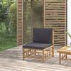 Canapea de mijloc de grădină, perne gri închis, bambus