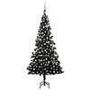 Set brad crăciun artificial cu led-uri&globuri negru 210 cm pvc