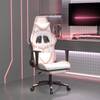 Scaun de gaming cu suport picioare, alb/roz, piele ecologică