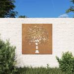 Decor perete de grădină 55x55 cm design copac oțel corten