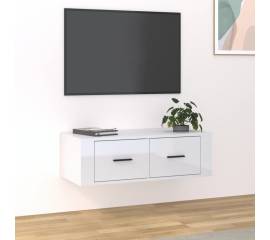 Dulap tv suspendat, alb extralucios, 80x36x25 cm, lemn compozit