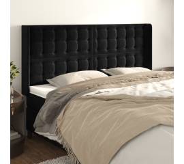 Tăblie de pat cu aripioare, negru, 183x16x118/128 cm, catifea