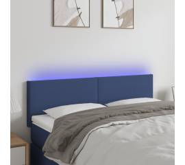 Tăblie de pat cu led, albastru, 144x5x78/88 cm, textil
