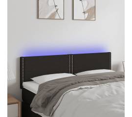 Tăblie de pat cu led, negru, 144x5x78/88 cm, textil