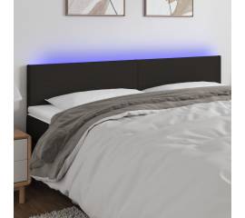 Tăblie de pat cu led, negru, 200x5x78/88 cm, textil