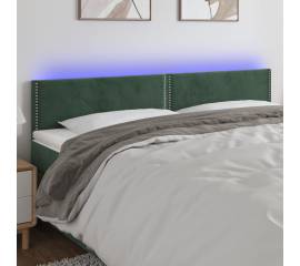 Tăblie de pat cu led, verde închis, 200x5x78/88 cm, catifea