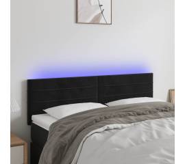 Tăblie de pat cu led, negru, 144x5x78/88 cm, catifea