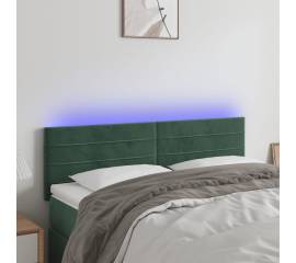 Tăblie de pat cu led, verde închis, 144x5x78/88 cm, catifea