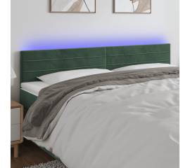 Tăblie de pat cu led, verde închis, 200x5x78/88 cm, catifea