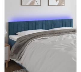 Tăblie de pat cu led, albastru închis, 200x5x78/88 cm, catifea