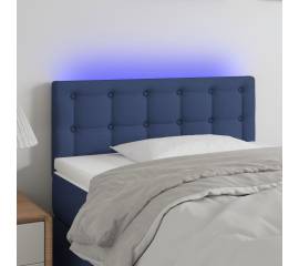 Tăblie de pat cu led, albastru, 90x5x78/88 cm, textil