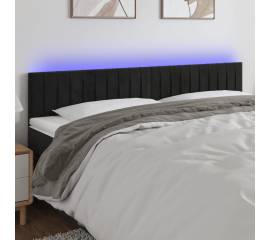 Tăblie de pat cu led, negru, 200x5x78/88 cm, catifea