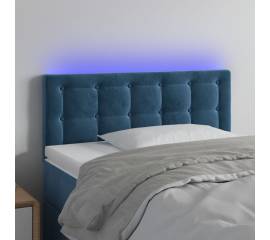 Tăblie de pat cu led, albastru închis, 100x5x78/88 cm, catifea