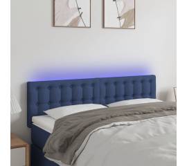 Tăblie de pat cu led, albastru, 144x5x78/88 cm, textil