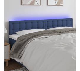 Tăblie de pat cu led, albastru, 160x5x78/88 cm, textil