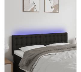 Tăblie de pat cu led, negru, 144x5x78/88 cm, textil
