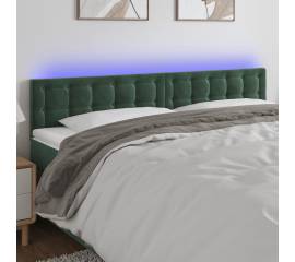 Tăblie de pat cu led, verde închis, 160x5x78/88 cm, catifea