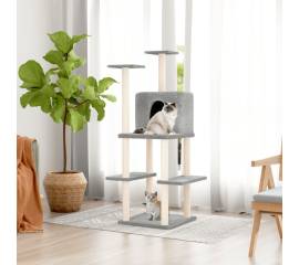 Ansamblu pisici, stâlpi din funie sisal, gri deschis, 144,5 cm