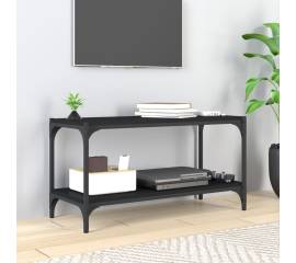Comodă tv, negru, 80x33x41 cm, lemn prelucrat și oțel