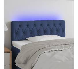Tăblie de pat cu led, albastru, 100x7x78/88 cm, textil
