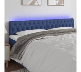Tăblie de pat cu led, albastru, 200x7x78/88 cm, textil