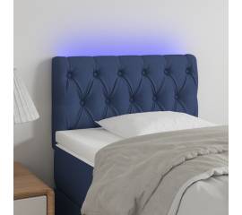 Tăblie de pat cu led, albastru, 80x7x78/88 cm, textil