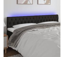 Tăblie de pat cu led, negru, 180x7x78/88 cm, textil
