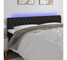 Tăblie de pat cu led, negru, 200x7x78/88 cm, textil