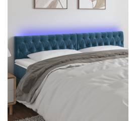 Tăblie de pat cu led, albastru închis, 200x7x78/88 cm, catifea