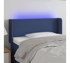 Tăblie de pat cu led, albastru, 103x16x78/88 cm, textil